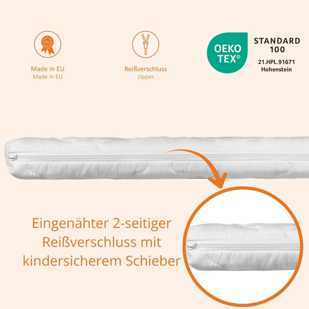 Sleepling Laufgittermatratze – Nahaufnahme des zweiseitigen Reißverschlusses
