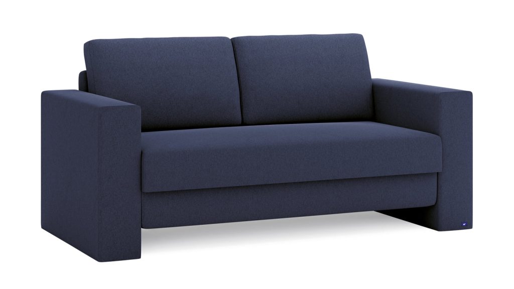 Bruno Schlafsofa in Blau mit Armlehne Kubus ohne Füße, Liegefläche 140x200 cm