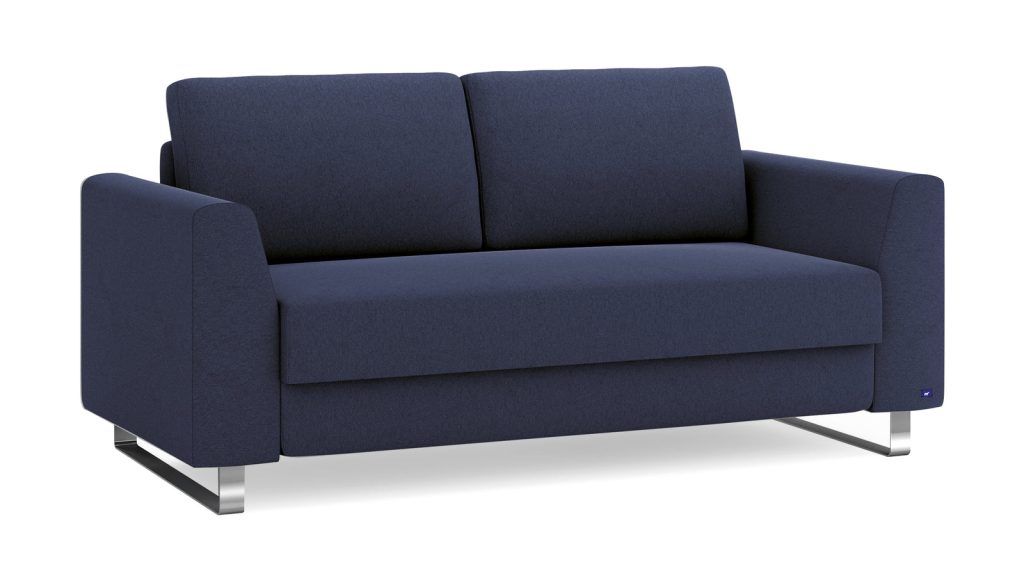 Bruno Schlafsofa in Blau mit Armlehne Klassik und Metallkufen, Liegefläche 140x200 cm