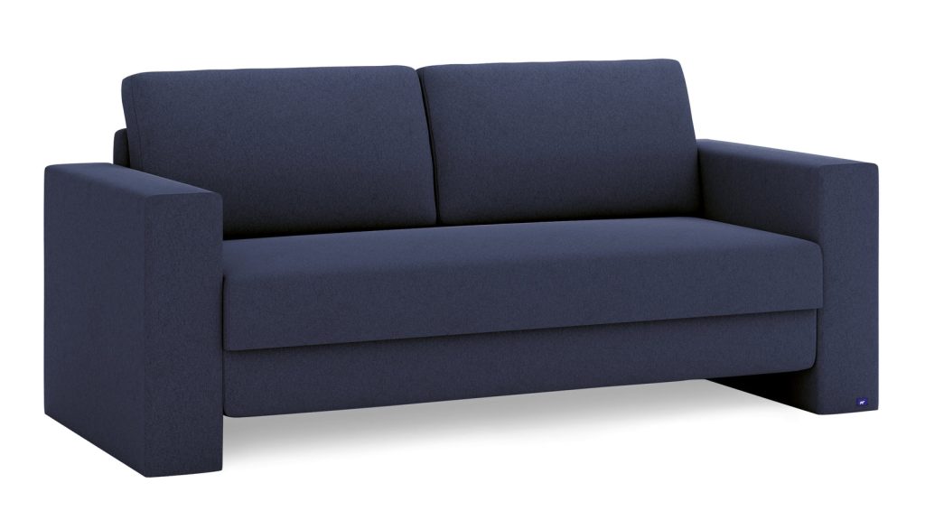 Bruno Schlafsofa in Blau als Dreisitzer mit Armlehne Kubus