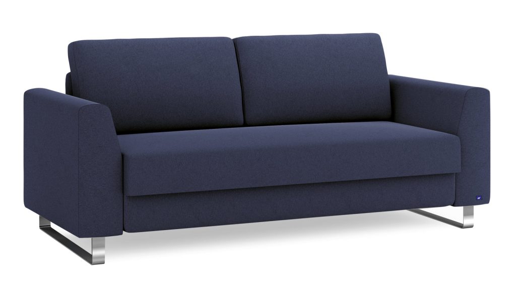 Bruno Schlafsofa in Blau als Dreisitzer mit Armlehne Klassik auf Metallkufen