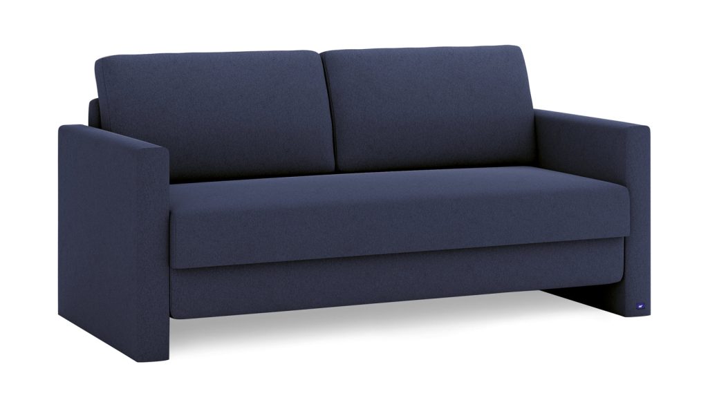 Bruno Schlafsofa in Blau als Dreisitzer mit schmaler Armlehne
