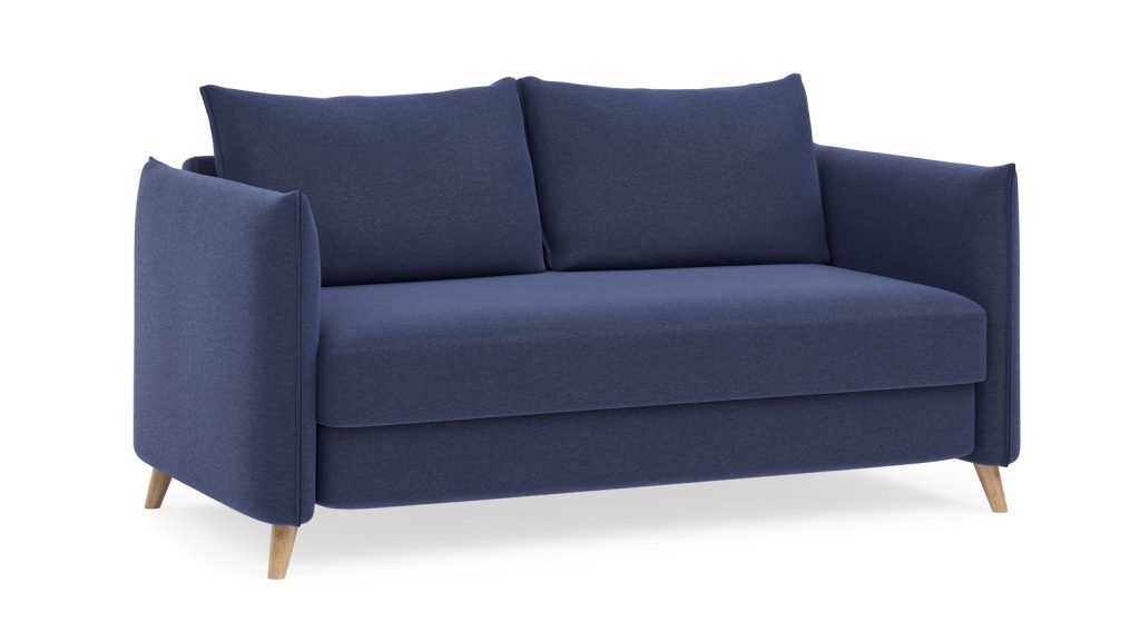 Bruno Schlafsofa in Blau mit gepolsterter Armlehne Pillow und Buchenfüßen