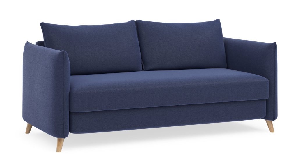 Bruno Schlafsofa in Blau als Dreisitzer mit gepolsterter Armlehne Pillow