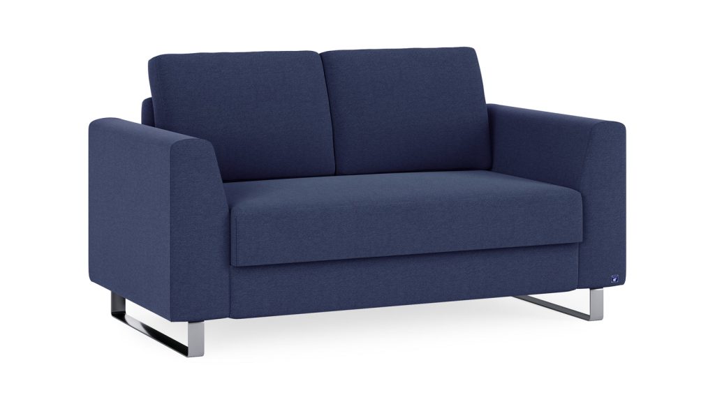 Bruno Schlafsofa in Blau mit 120 cm Liegebreite, Armlehne Klassik und Metallkufen