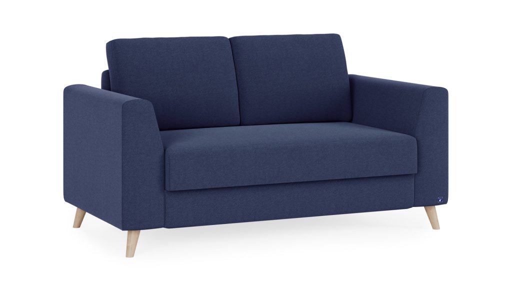 Bruno Schlafsofa in Blau mit 120 cm Liegebreite, Armlehne Klassik und Buchenfüßen