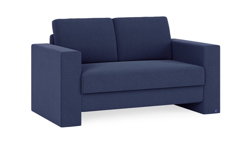 Bruno Schlafsofa in Blau mit 120 cm Liegebreite und Armlehne Kubus