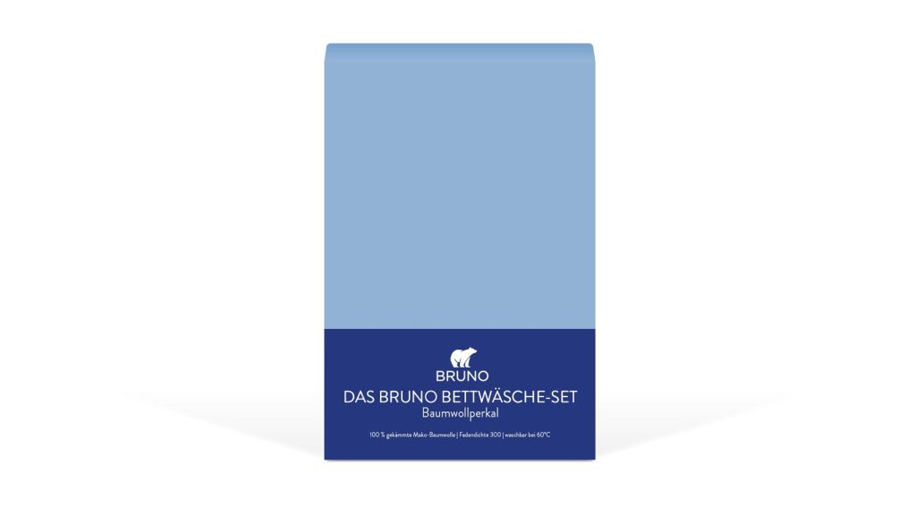 Verpackung des Bruno Bettwäsche-Sets in Blau