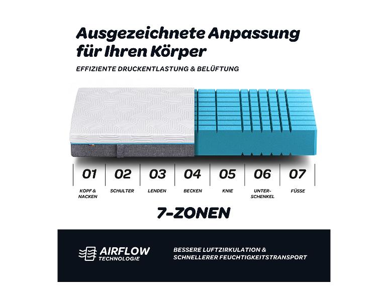 Grafik der sieben Liegezonen im Kern der Dunlopillo Balance KS