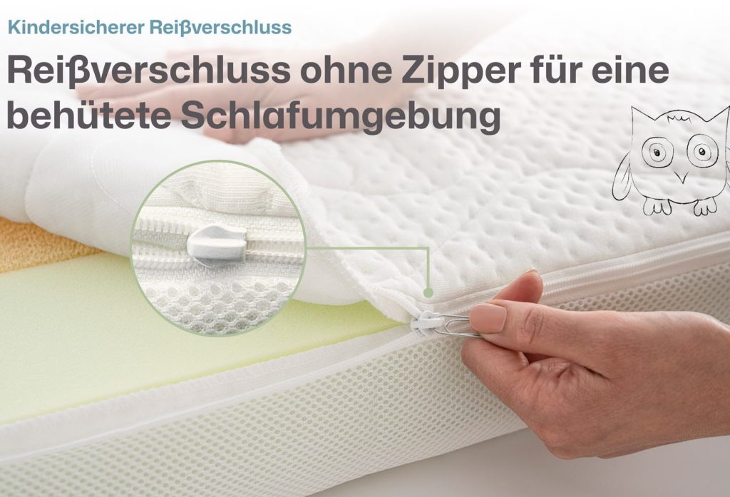 Ravensbärchen Mini – Nahaufnahme des kindersicheren Reißverschlusses ohne Zipper